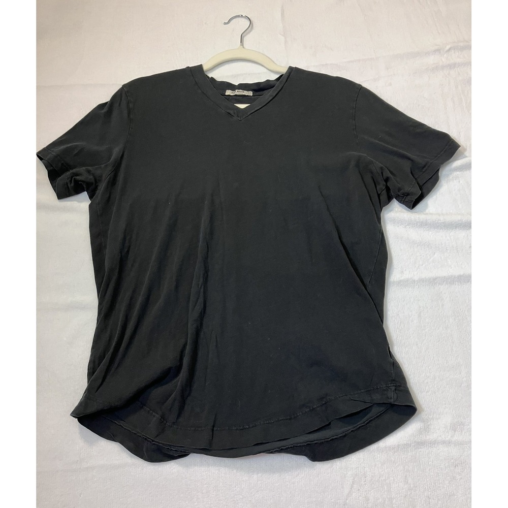 Buck Mason Mens Small Black Slub Curved Hem V-Neck Tee Shirt Minimalist Casual